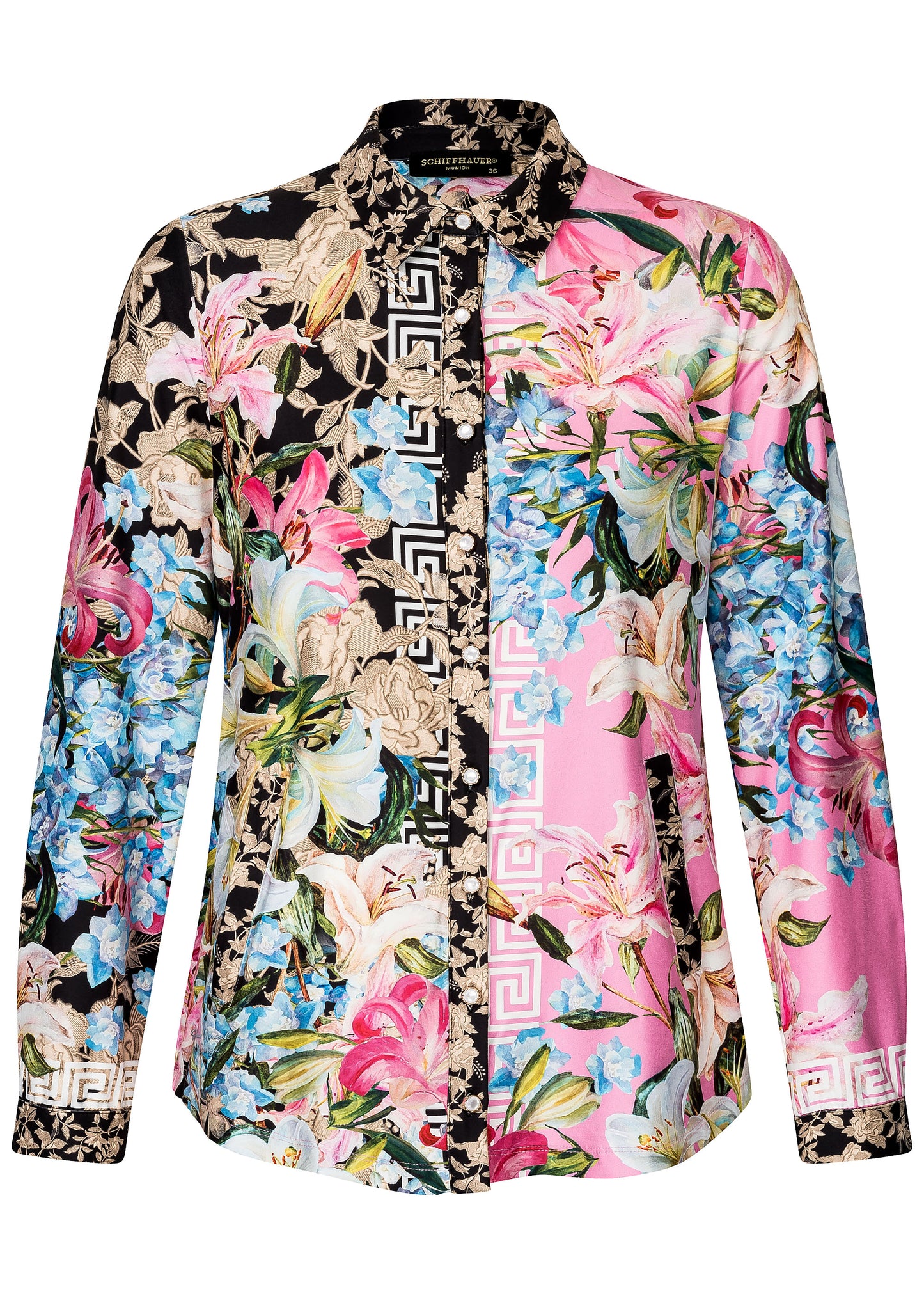 Soft-Touch Blouse With Pockets And Rhinestone Finishing