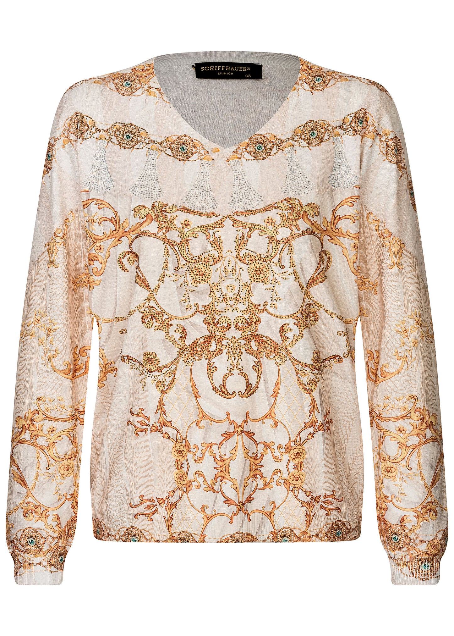 V-Neck Sweater With Rhinestone Finishing