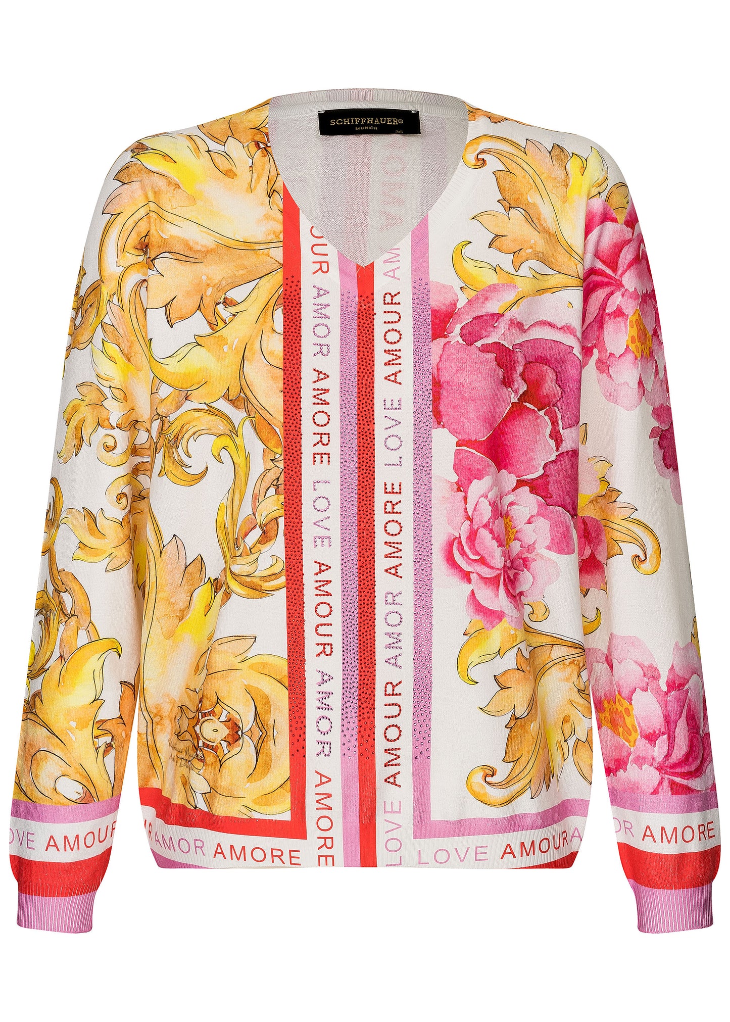 V-Neck Sweater With Rhinestone Finishing