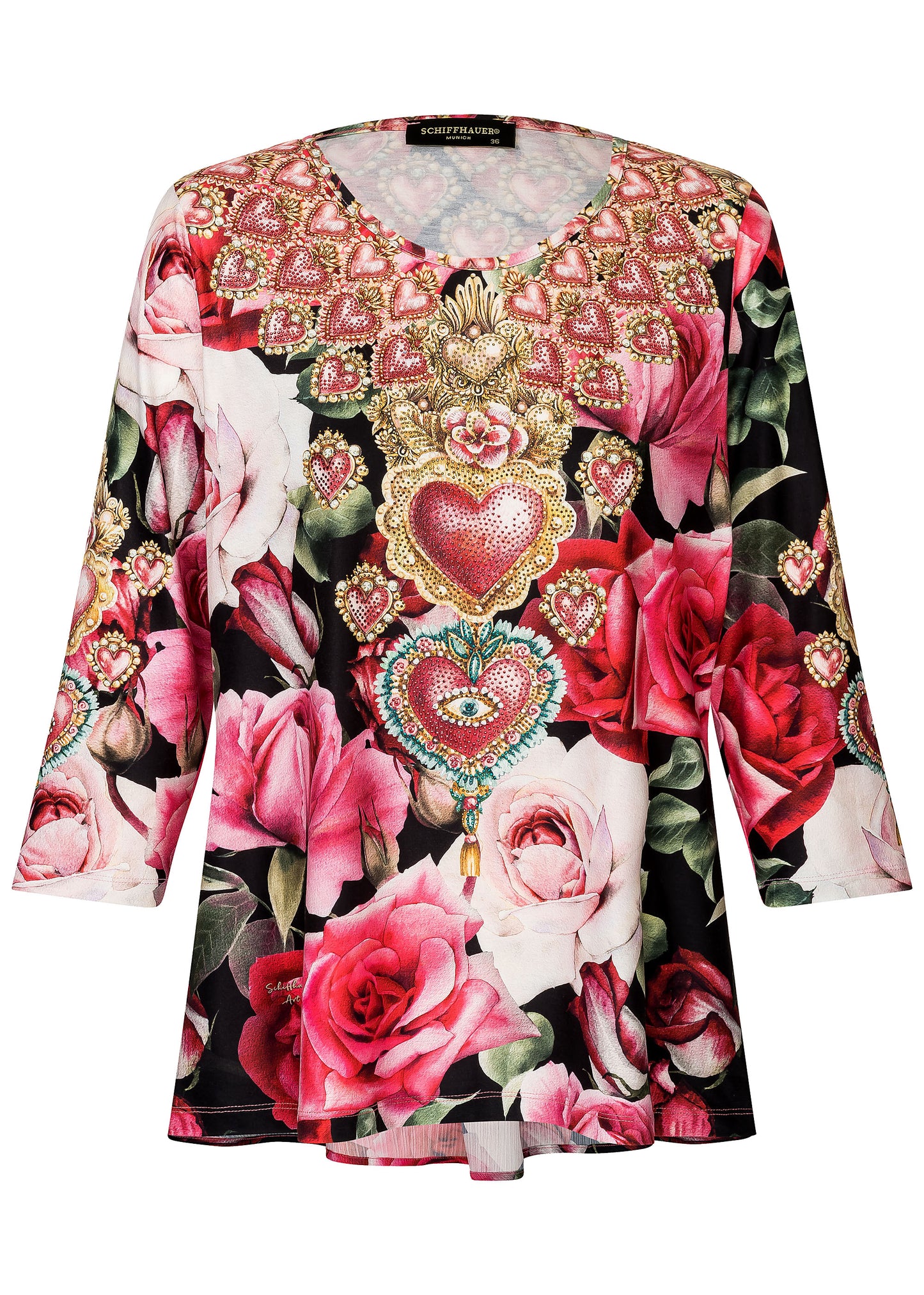 Round Neck Shirt With Rhinestone Finishing