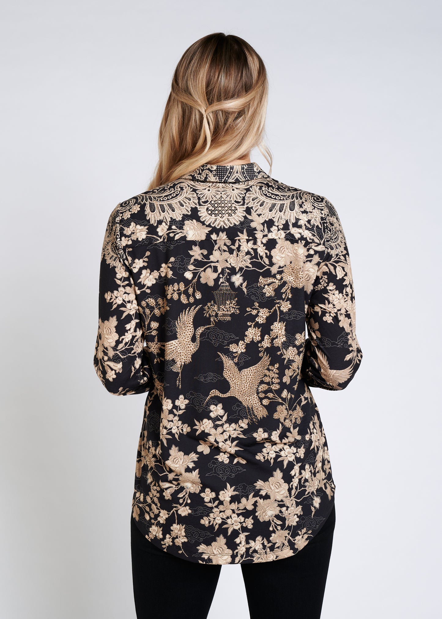 Soft-Touch Blouse With Pockets And Rhinestone Finishing