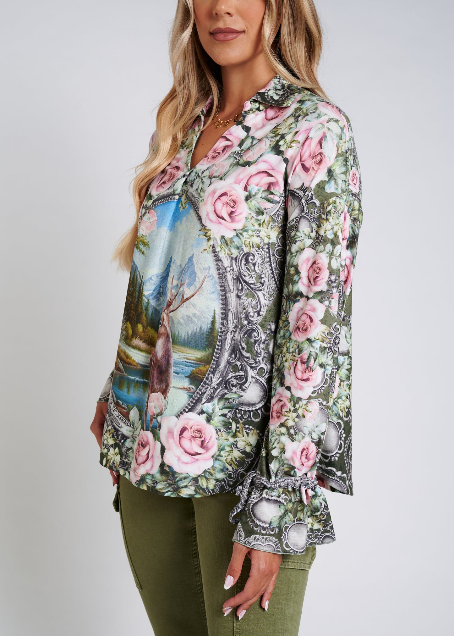 Jersy Shirt With Collar And Frills