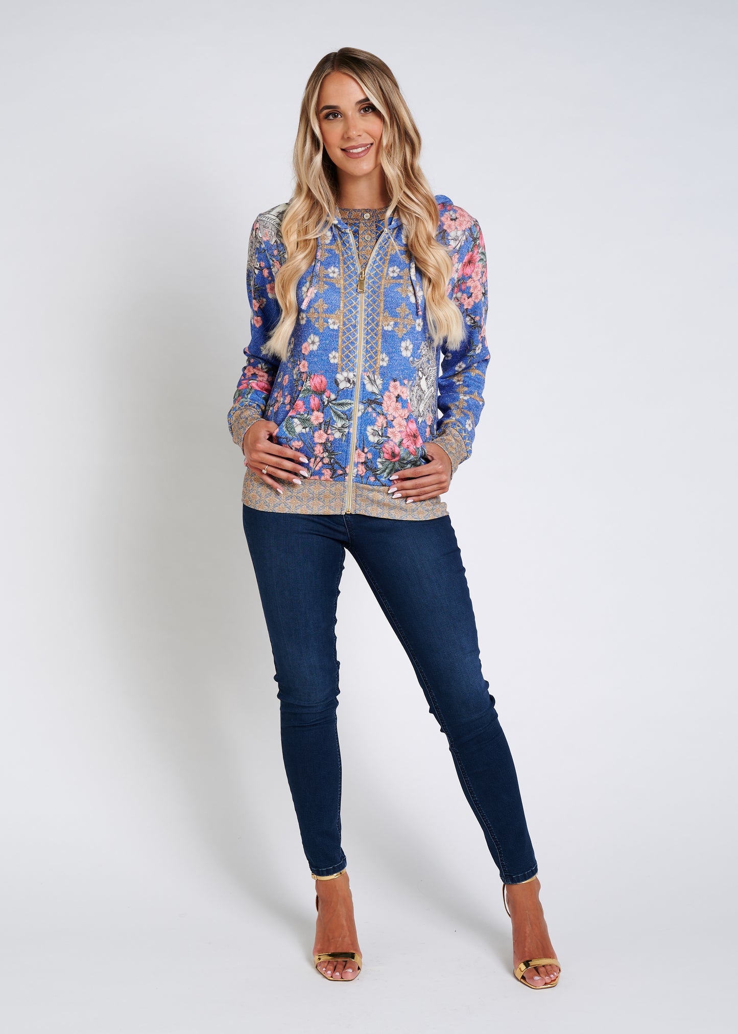 Zip Hoodie With Rhinestone Finishing