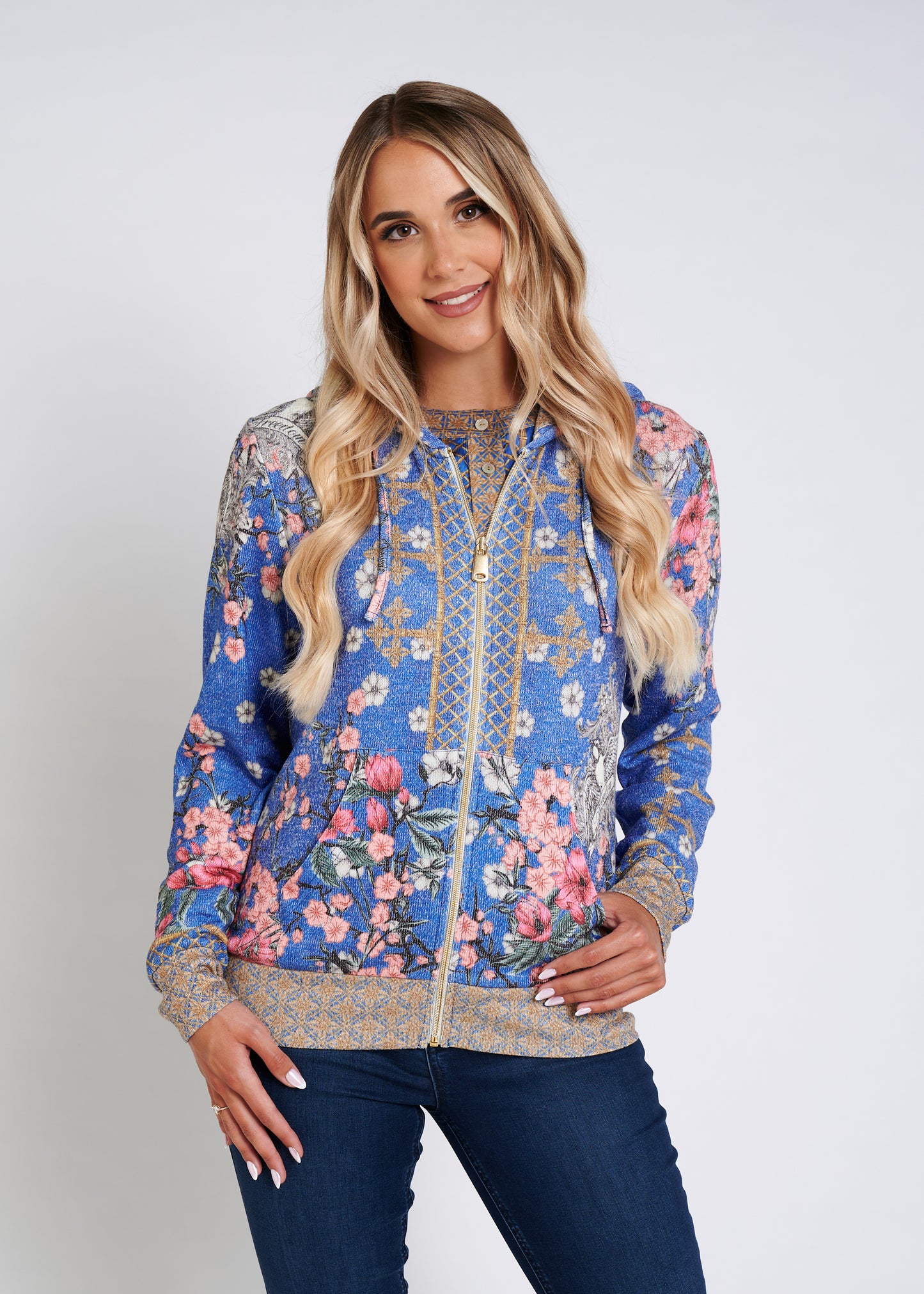Zip Hoodie With Rhinestone Finishing
