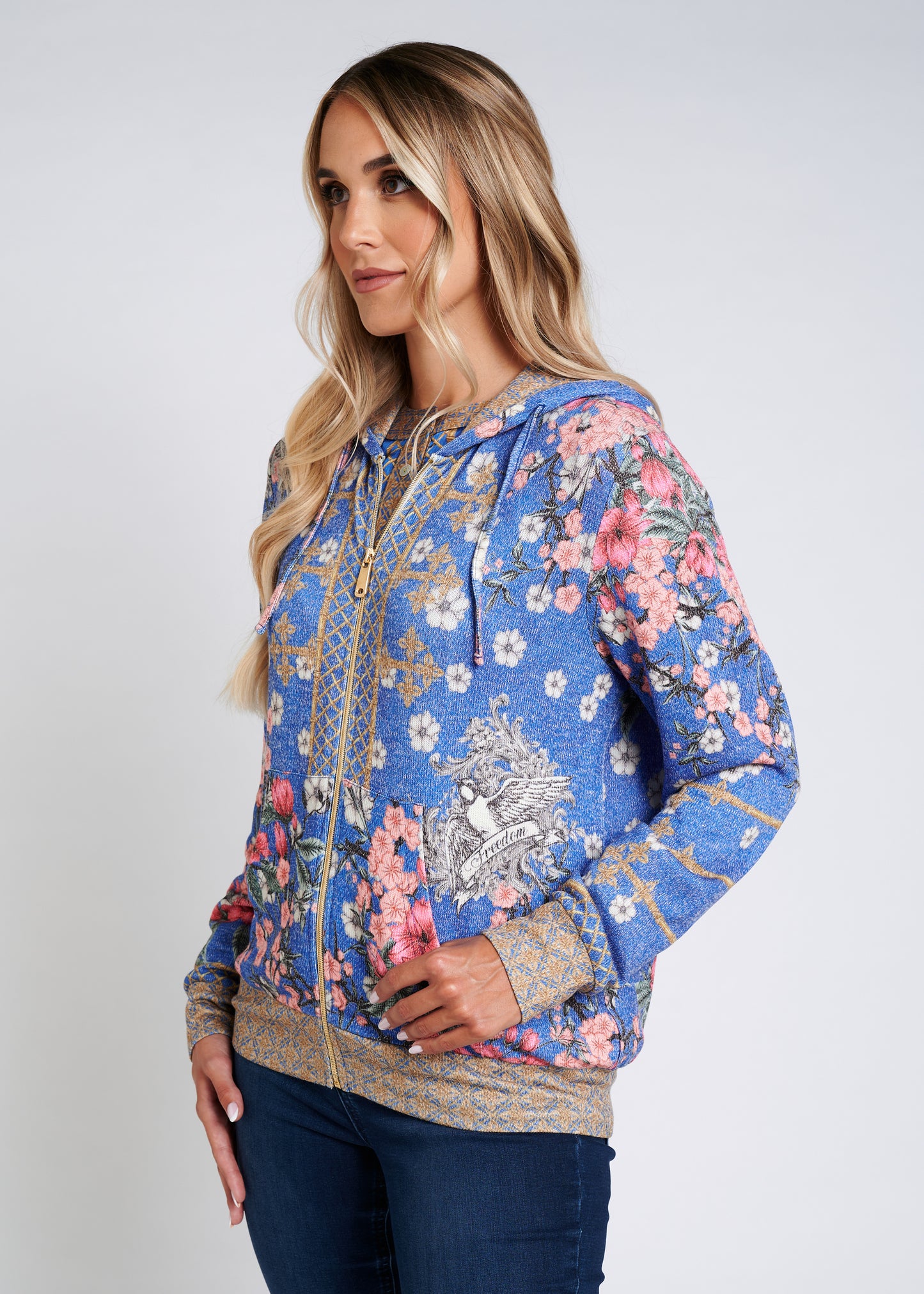 Zip Hoodie With Rhinestone Finishing