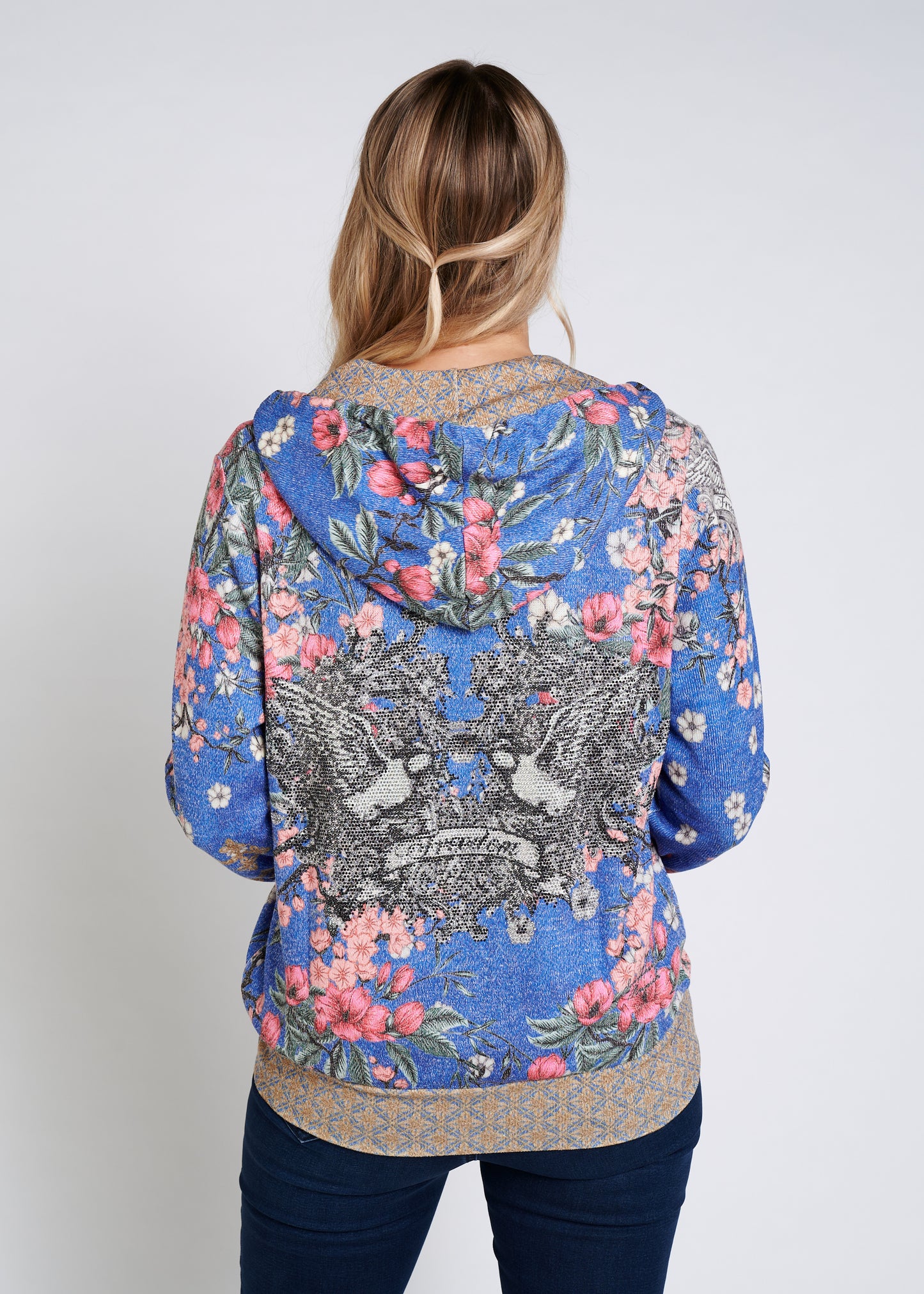Zip Hoodie With Rhinestone Finishing