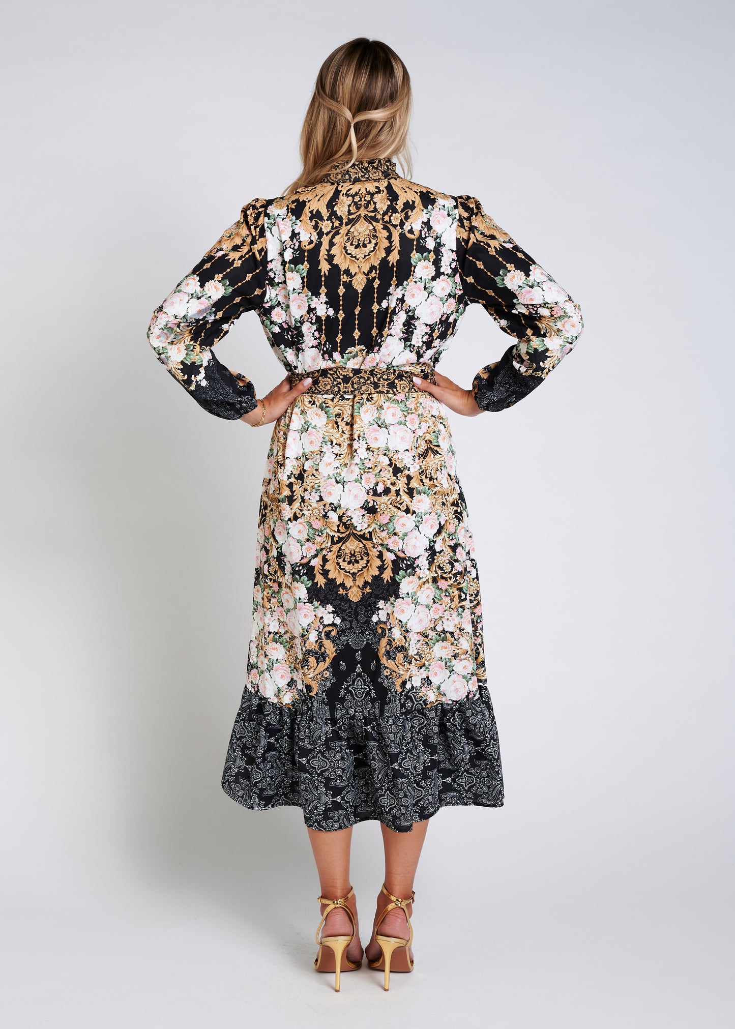 Midi Dress With Ruffled Collar And Belt