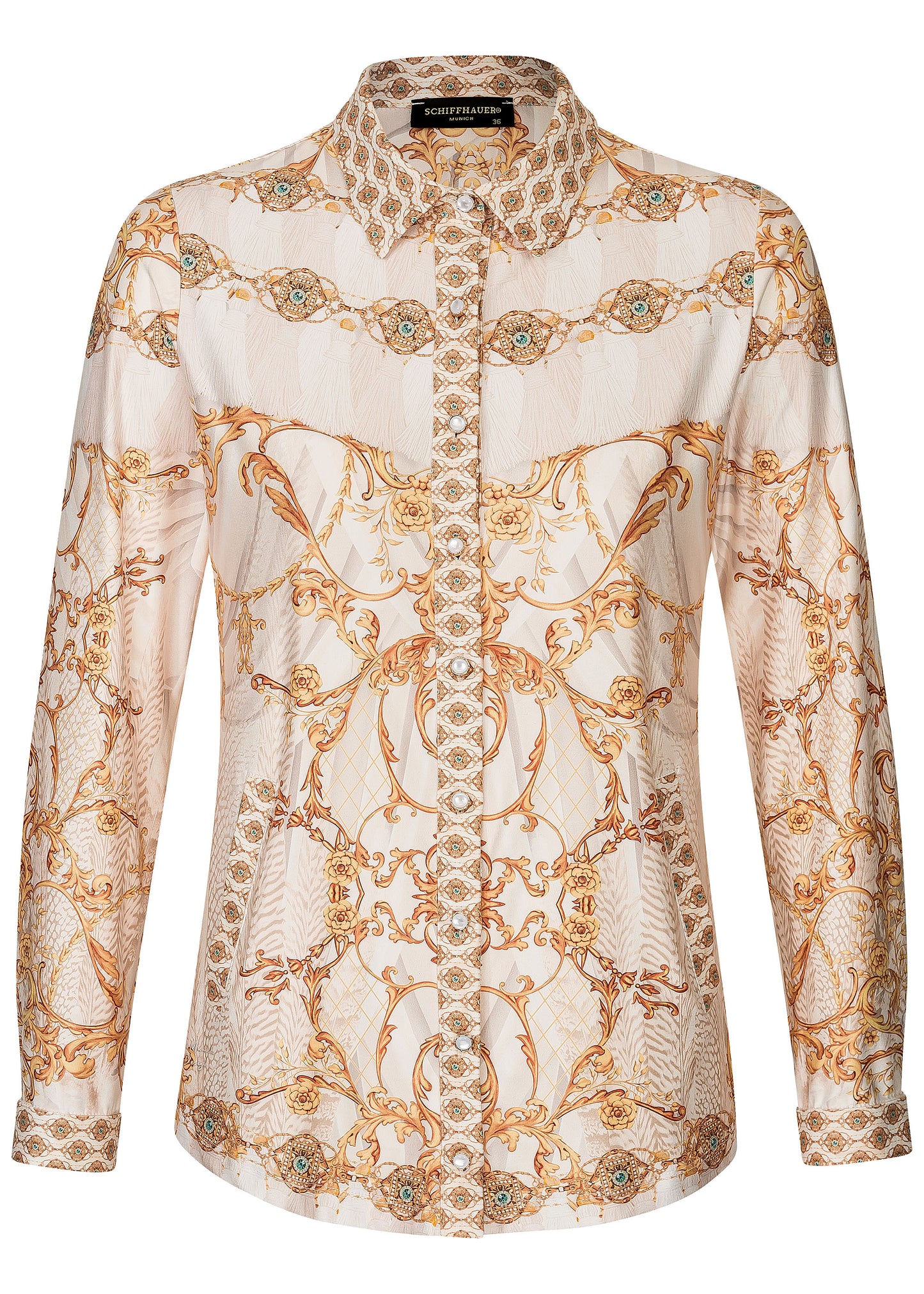 Soft-Touch Blouse With Pockets And Rhinestone Finishing