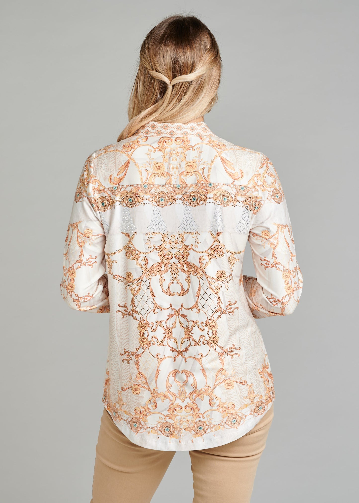 Soft-Touch Blouse With Pockets And Rhinestone Finishing